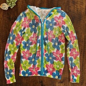 Just B | Floral Mesh Zip-Up Hoodie Sweater Sequin Embellished Cotton Blend, L